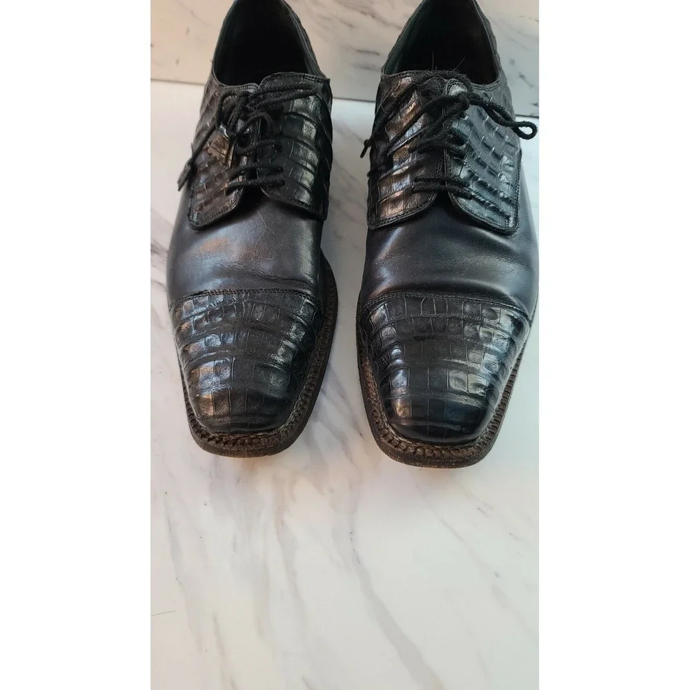 Barneys New York Black Alligator Men's Lace Shoes@[99‎ Sz10.5